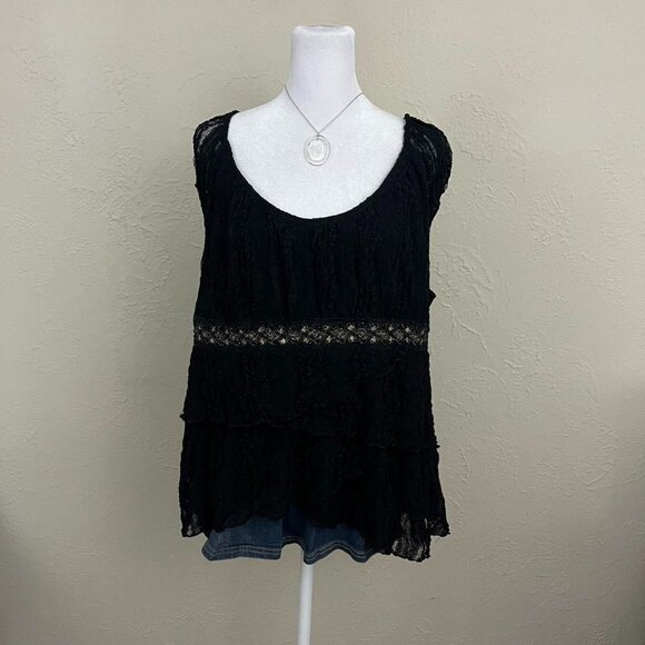 y2k black lace plus size whimsygoth grunge cap sleeve top - Picture 2 of 8